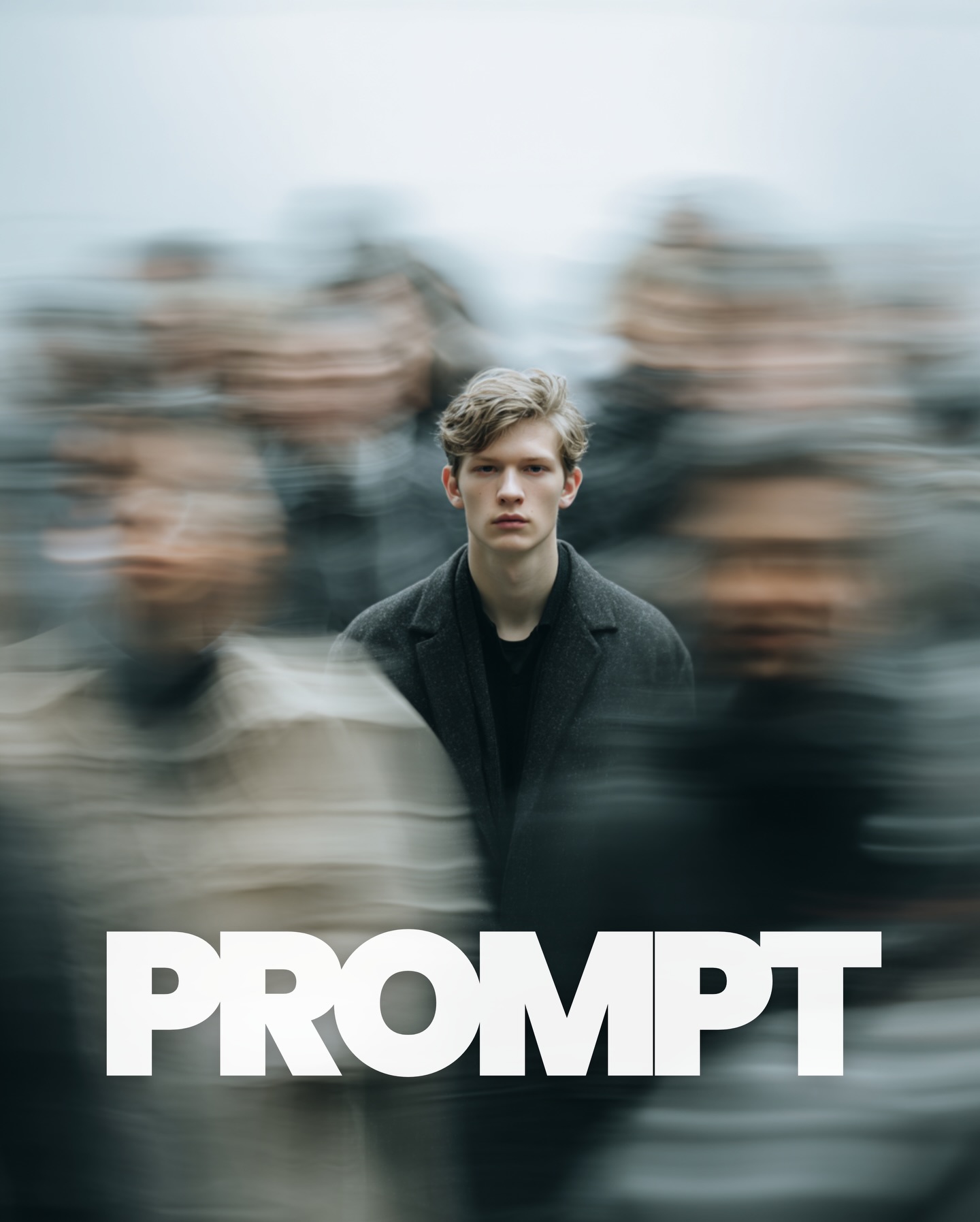 Sharp subject standing still while a blurred crowd rushes past