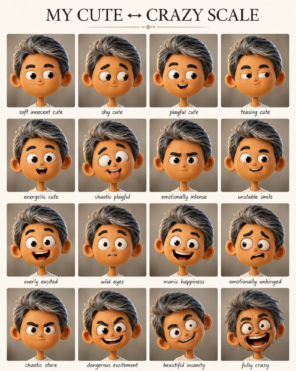 Cute to crazy expression grid sample