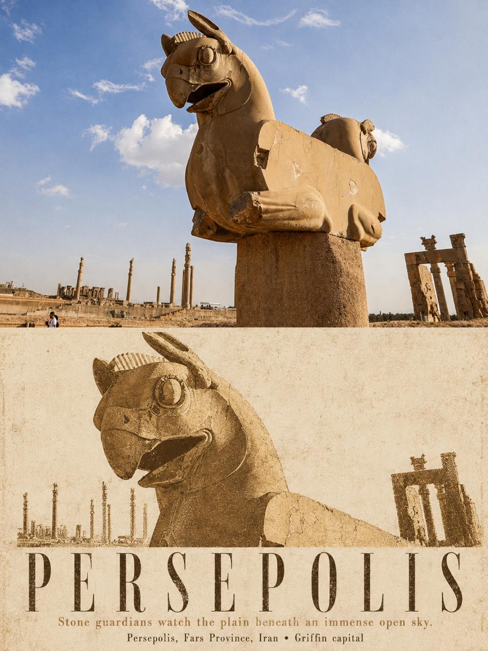 Persepolis griffin capital photo and duotone editorial poster