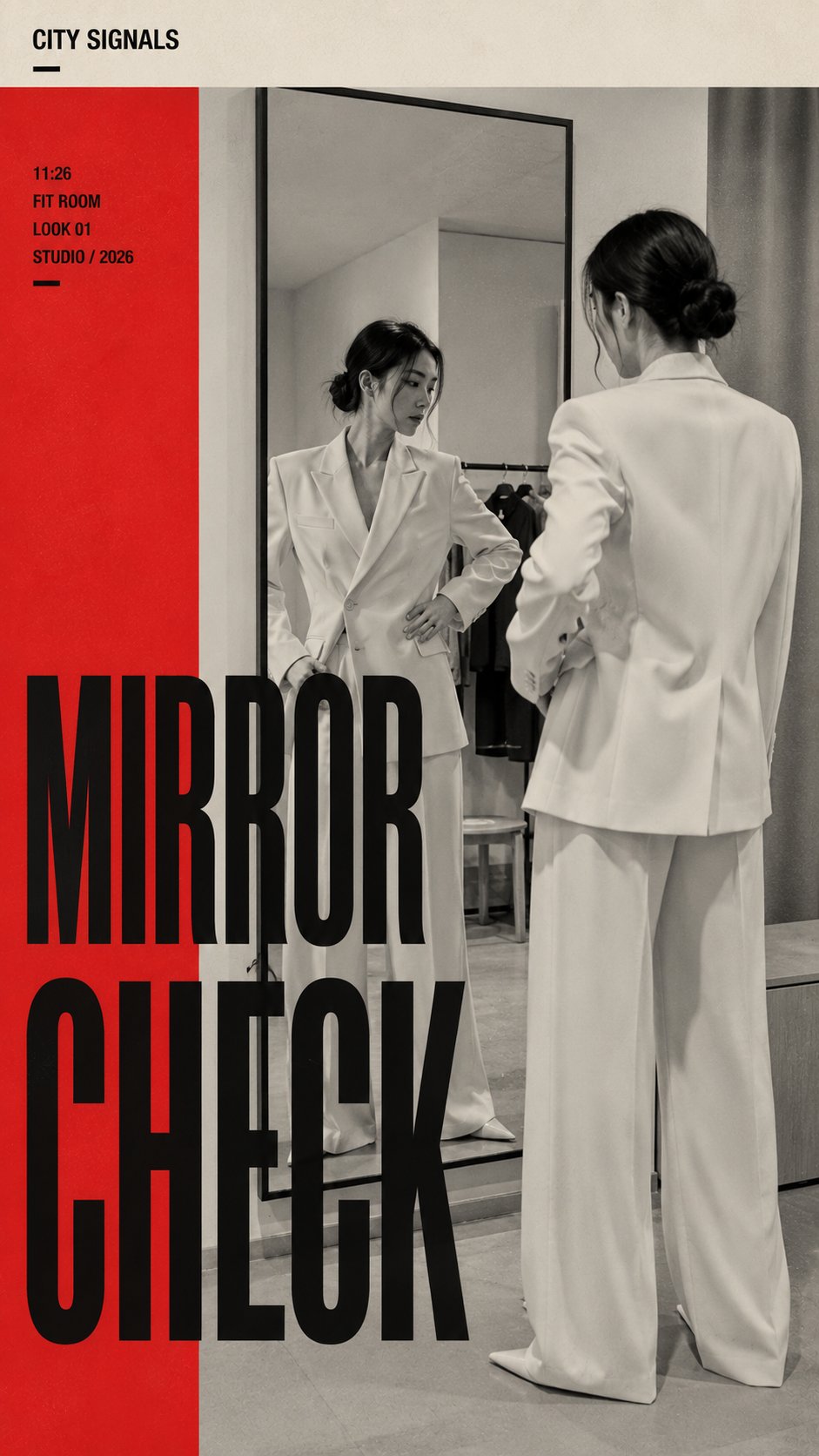 MIRROR CHECK fitting-room fashion poster