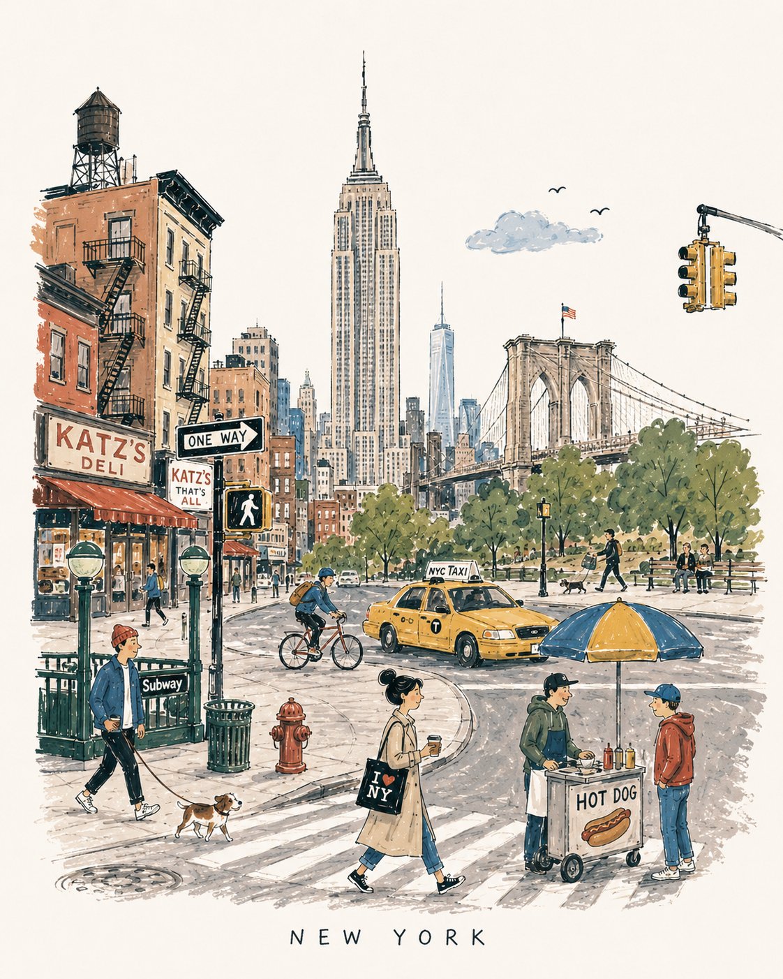 Mid-century picture-book city illustration example 1