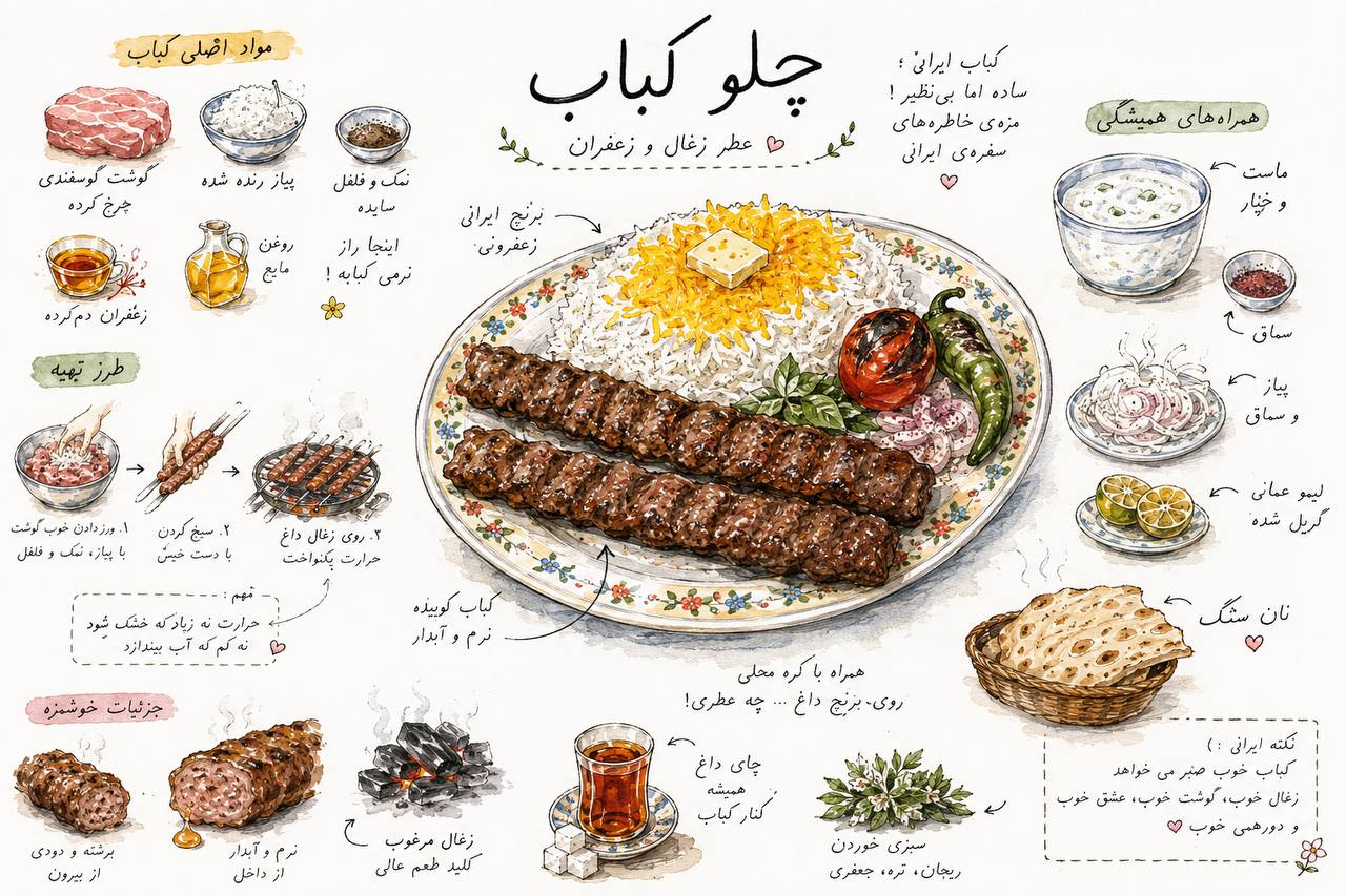 Chelo kebab Persian food observation map sketch
